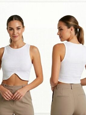 ZARA Ribbed Tulip Hem Sleeveless Crop Tank S